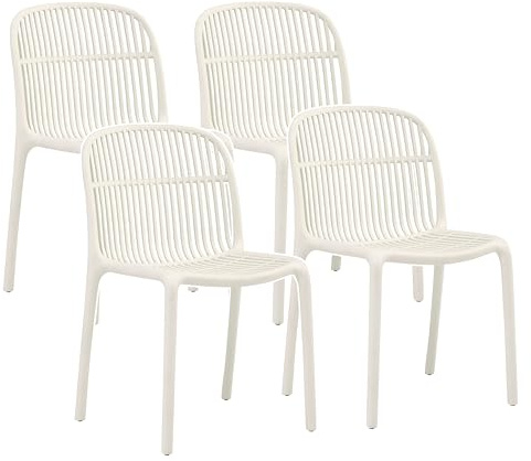 Brigros - Set 4 Sedie Da Giardino In Polipropilene Con E Senza Braccioli, Sedie Da Esterno Impilabili Resistenti Ai Raggi UV Per Giardino, Terrazzo, Bar, Cucina (Bianco, Senza braccioli)