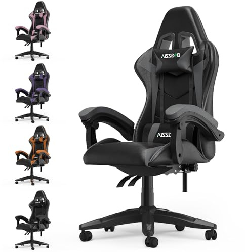 Racingreat Ergonomic Gaming Chair for Adults (grey) | Height Adjustable,Reclining,Headrest,Lumbar Support,Armrests,360°-Swivel,Ergonomic