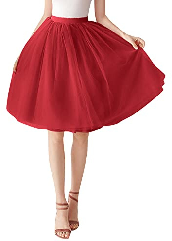 Tüllrock Damen Lang Knielang Mehrschichtiges Tüll Rock Puffy Mit Elastische Hohe Taille Tütü Röcke Rockabilly Ballet Tanzrock Fasching Karneval Midirock