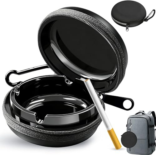 Srup Cendrier de Poche Anti Odeurs Noir, Cendrier Portable En Fibre De Carbone, Portable avec porte clés, Mini Cendrier Inox avec Couvercle, Grande capacité, adapté à une utilisation en extérieur