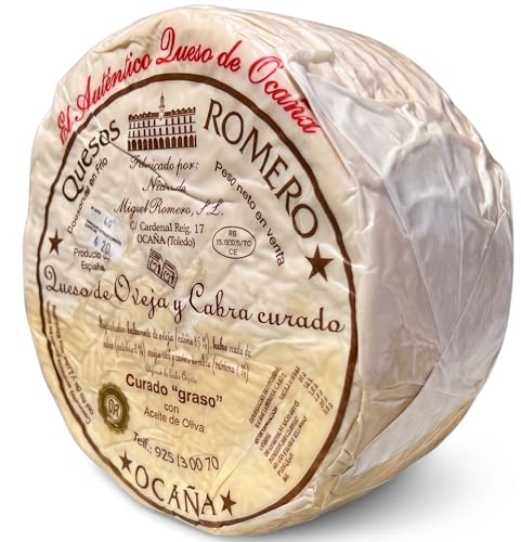 Queso Curado Artesano Oveja y Cabra Leche Cruda en Aceite Pieza Entera 3 kg | Sabor intenso y textura mantecosa. Queso artesano de Quesos Romero, Ocaña (Toledo). Para tabla de quesos y regalo gourmet