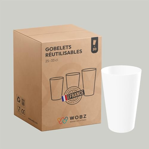 Wobz - Gobelet Vierge Opaque - Polypropylène - Fabriqué En France - 25 cl - Pack De 10