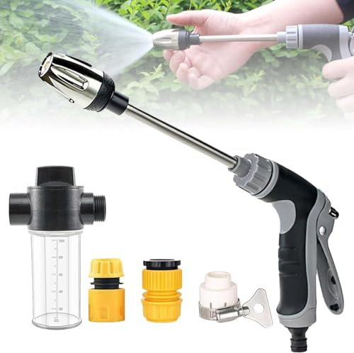 Pressure Washer Garden Sprayer – High Pressure Jet Wash Gun with Foam Cannon & 3 Adapters – Long Reach Car Washing Wand– Heavy Duty Aluminum Alloy,for Outdoor Cleaning, Gardening, Patio(1*PC)