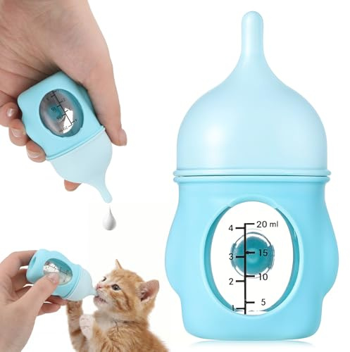 Aphumedc Botella de cría para gatos de 20 ml, para cachorros, gatitos, azul, reutilizable, suave, para gatos pequeños y perros