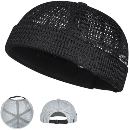 Herrhatt utan brätte som andas, justerbar lättviktsmössa i nät, keps for utomhuscykling, melonhatt utan brätte(Black)