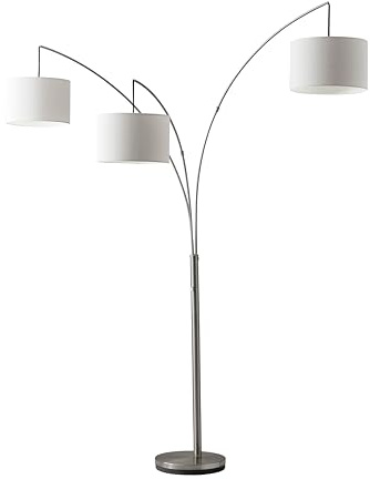 Adesso Arc Floor Lamp with 3 Movable Shades & Dimmable Brightness - Perfect Lighting for Bedroom, Living Room and Corner Decor, Brushed Steel