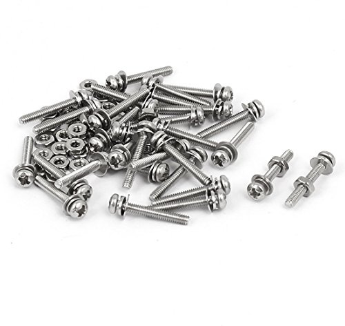 sourcing map M2 x 14 mm Tornillos de cabeza plana de acero inoxidable 304 con tuercas con arandeas 30 pcs