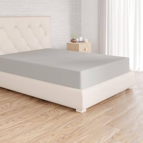 Amazon Basics Mikrofaser Spannbettlaken, 100% Polyester, Weich und Atmungsaktiv, 180cm x 200cm x 30cm, Hellgrau