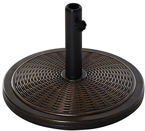Outsunny Pied de Parasol Rond Base de lestage Ø 48 x 34 cm résine Imitation rotin Poids Net 14 Kg Noir Bronze