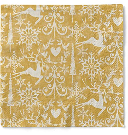 Mank Tissue Servietten Premium Einweg Serviette saugstark perfekt für Weihnachtsfeiern & Adventsfeiern Weihnachtsservietten 100 Stück Bob (Goldbraun, 40 x 40 cm)
