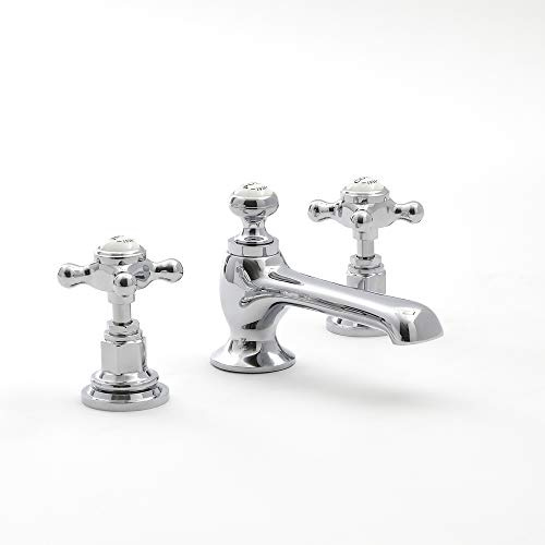 Milano Elizabeth 3 Tap-Hole Basin Mixer Tap Crosshead Handles - Chrome White