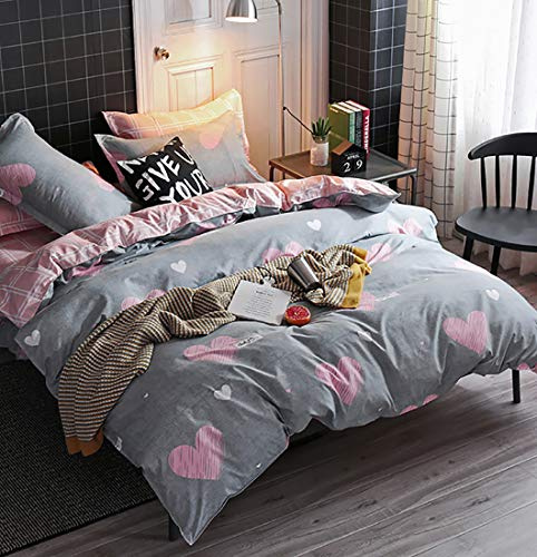 AShanlan Kinderbettwäsche 135x200 Mädchen Rosa Grau Herz Kinder Bettwäsche | Bettbezug 135x200 mit Kissenbezug 80x80 cm, 100% Mikrofaser, Oeko-TEX Standard Wendebettwäsche Reißverschluss