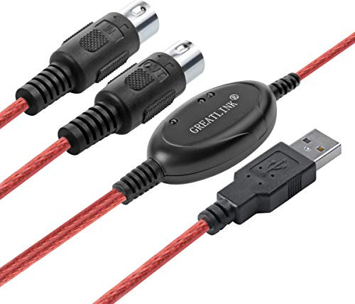 USB in-Out MIDI Interface Professional Piano Keyboard to PC/Laptop/Mac Converter/Adapter MIDI Cable for Home Music Studio Color Red - 6.5Ft