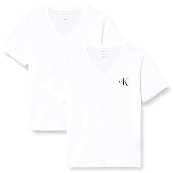 Calvin Klein Camisetas de Manga Corta Pack de 2 Mujer Logo tee con Cuello de Pico