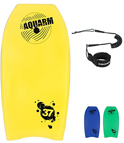 AQUARM Bodyboard with Wrist Leash, 33-inch/37-inch/42-inch Lightweight Body Board with EPS Core and High-Speed Slick Bottom Surface, Perfect Surfing for Kids Teens and Adults (Yellow)