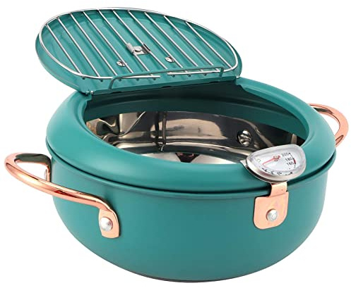 Friteuse, Tempura-Fritteuse Tempura Deep Fryer Pot Thermometer Bratentopf mit Thermometer Japanische Edelstahl-Garnelenöl-Fritteuse für Induktionsherd Deep Green