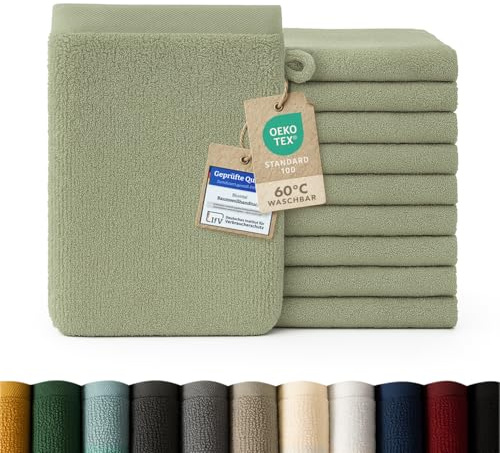 Blumtal - Gant De Toilette - Lot de 10 Gants De Toilette Coton - Gant De Toilette Vert Pastel - Certifié Oeko-TEX®