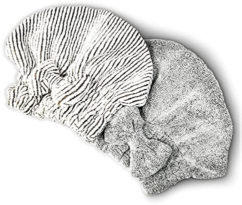 SportMore Microfiber Hair Towel Wrap, Soft Absorbent & Quick Drying Cap Set for Curly Thick Hair, Women & Girls - 2 Pcs (Stripe & Gray)