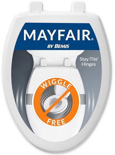 Mayfair Collins Slow Close Toilet Seat, Durable Plastic Seat with Extra Stability Bumpers and Secure Hinges, Made in USA, Elongated, White