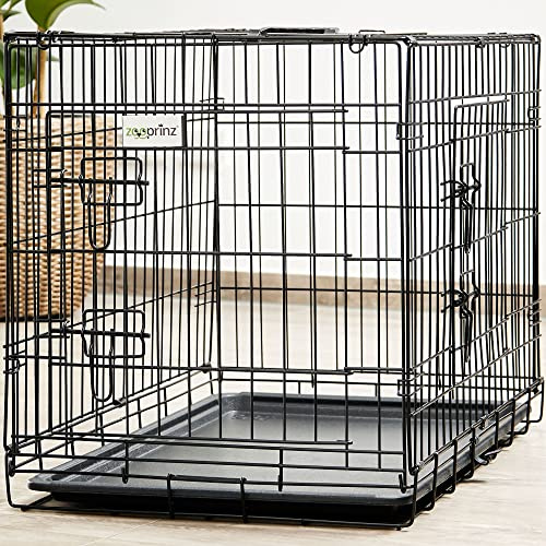 zooprinz Faltbare Hundebox aus stabilem Eisen – Hundekäfig mit 2 Türen – inklusive Bodenschale für deinen Hund – mit Transportgriff – in 4 Größen verfügbar ((XXL) 120 x 75 x 80 cm)