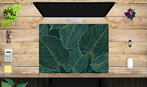 Schreibtischunterlage für Kinder und Erwachsene – “Tropische Blätter mit Goldadern – aus erstklassigem, strapazierfähigem Vinyl (Kunststoff -BPA frei) – 70 x 50 cm – Made in Germany