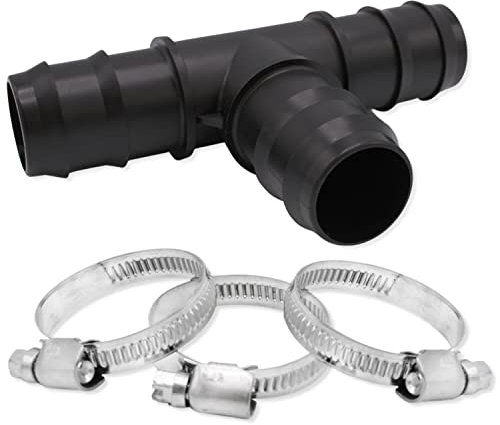 Baumaxxe Pièce en T en polypropylène 90° avec raccord de tuyau + 3 colliers de serrage I 32 mm I 1 I Répartiteur de tuyau I Raccord de tuyau 3 voies I Raccord en polypropylène avec douille pour