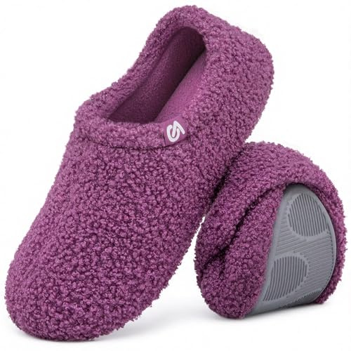 VeraCosy Women's Fuzzy Slippers Warm Comfy Memory Foam Non-slip House Shoes Purple, 7/8 UK