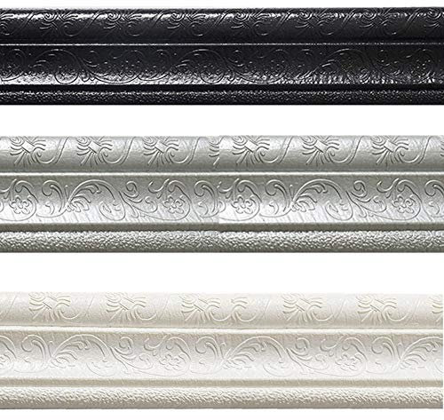 Wallpaper Border Self Adhesive Grey Silver White Black Wall Border Edging Waterproof Mirror Borders Wall Decor for Kitchen Living Room (Color : Black 2.3m X 3 Pieces)