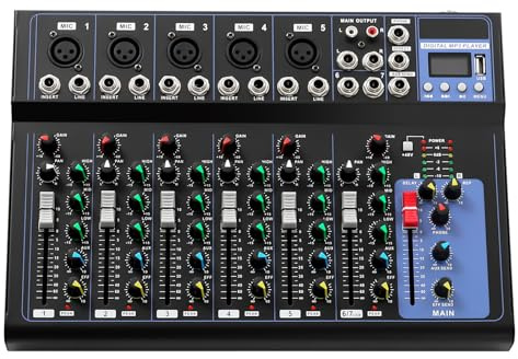 7 Kanal Bluetooth Audio Mixer, Tragbarer Mischpult mit USB-DJ-Sound-Mischkonsole für Computeraufnahmen Live Studio Audio