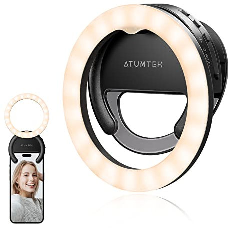 ATUMTEK 40 LED Rechargeable Clip-On Phone Selfie Ring Light for Photo and Video for Streaming, TikTok, Instagram, Zoom Meeting and Video Conferencing – Black
