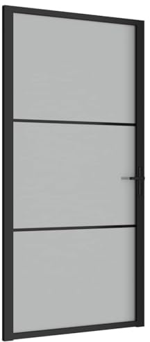 vidaXL Innentür Modernes Design Glastür Komplettset Zimmertür Tür Drehtür Wohnungstür mit Montagezubehör 102,5x201,5cm Schwarz Mattglas Aluminium