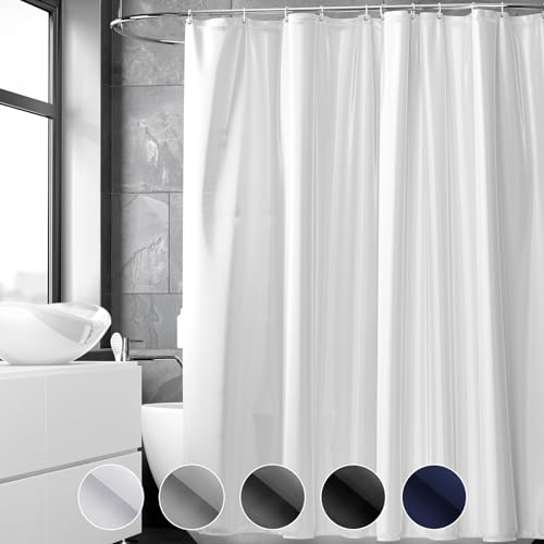 REDKEY Duschvorhang 120x200 cm, Anti-schimmel Badvorhang, Waschbar Schnelltrocknend Wasserabweisend PVC Textil, Antibakteriell Badewanne Vorhang mit 8 Haken für Bad Dusche, Weiß