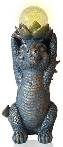 TIN DREAMS FACTORY | Dragón con Luz LED para Decoración Exterior - Water Lily Dragon – Figura de Jardín Solar – Accesorios Fantasía para Jardín, Patio y Terraza