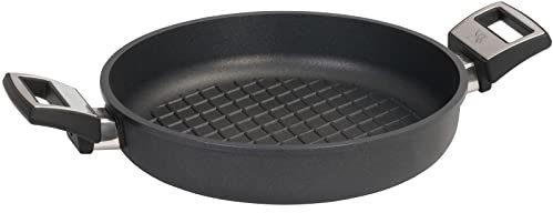 SKK große Aluguss Spezialpfanne Ø 28 cm - ohne Induktion - Antihaft Grill-Paella Pfanne mit BBQ Grillboden & Seitengriffe - Made in Germany