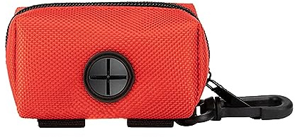 Sharplace Dog Poop Bag Holder Pet Waste Bag Dispenser with Carabiner Clip Lightweight Zipper Closure Poo Dropping Sack Pickup Bag for Outdoor Walking, Red