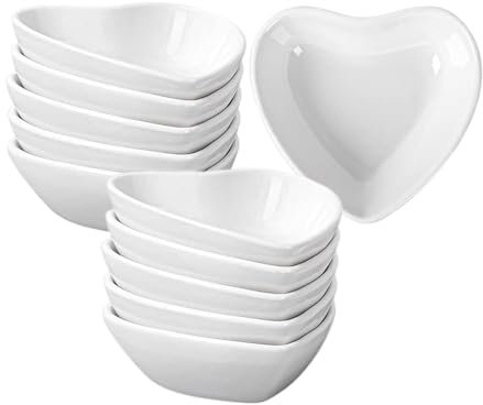 Leoyoubei 10 Packs White Soy Sauce Dishes Bulk,1.7oz Porcelain Ramekins Pinch Bowls,Small Dip Bowls Appetizer Ketchup BBQ Sushi Condiments Serving Bowl-Stackable (Heart Shape)