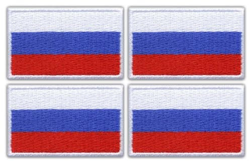 4er-Set – Flagge von Russland – Bügeln/Heißsiegelrückseite – bestickter Aufnäher/Abzeichen/Emblem