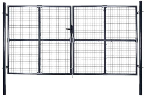 Gartentor, Verzinkter Stahl 306 x 175 cm Grau, mit Erdspieß und Schlüsseln, für Garten, Hof oder Terrasse