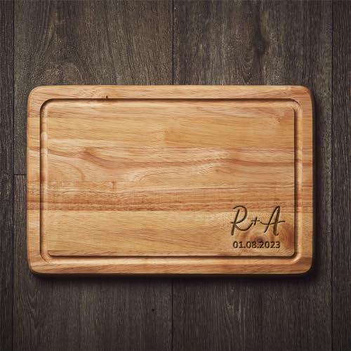 Couples Gift Personalised Cutting Board With Initials and Date Cheese Board Wooden Chopping Board Custom Gift for Couple Engagement Valentines Day New Home Gift