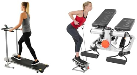 Sunny Health & Fitness Foldable Manual Treadmill, Compact Cardio Fitness + Advanced Mini Home Steppers, Total Body Workout Stair Machine with Resistance Bands - SF-S0978