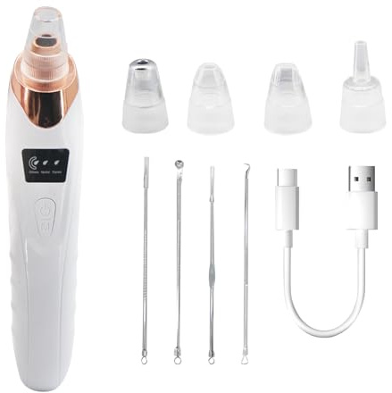 GBZW Eliminación de puntos negros, extractor de puntos negros con puerto USB, herramienta de vacío de poros macho y hembra, 3 modos de ajuste y 5 cabezales de succión, 4 piezas de removedor de cabeza