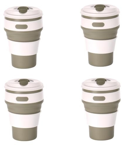 Joselin de viaje plegable de silicona de color café, de camping, de agua plegable, vaso para adultos con tapa,