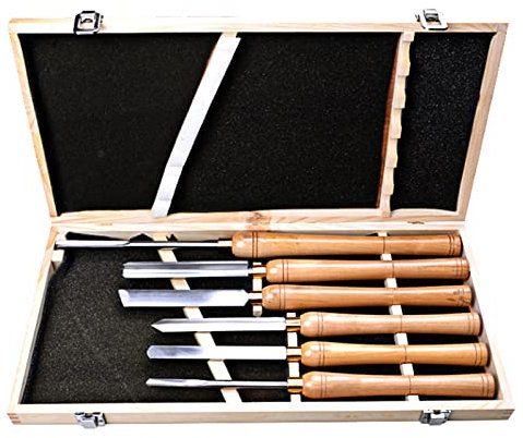 QZHDX Set di scalpelli per tornio per Lavorazione del Legno, 6 Pezzi, Set di scalpelli per tornio per Legno, Utensili per Taglio, Intaglio, tornitura del Legno, Manici in Legno Duro