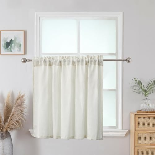 CUCRAF 1er Set Natur Leinen Scheibengardine Bistrogardine Küchengardinen Hellbeige Halb Transparent Stores Gardine Fenster Leinenvorhang Gardinenschal