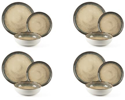 Excelsa Zeus Servizio Piatti 12 Pezzi, Ceramica, Effetto Reattivo, 4 Persone