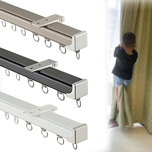 Curtain Track, Heavy-Duty Curtains Rails With Silent Rollers, Room Divider Track, For Office And Living Room, Ceiling Or Wall Mount(White,3.0m)
