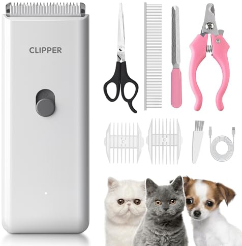 ENSSU Rasoio per cani per pelli spesse, ricaricabile, per la cura dei gatti, senza fili, per animali domestici, per gatto/cane piccolo, gattino/cucciolo, bianco