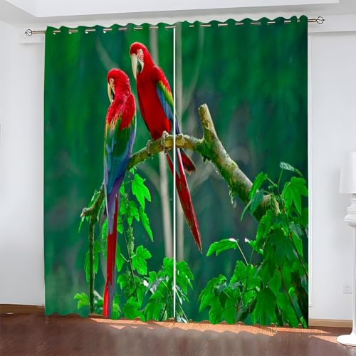 EXSANLIEAY Verdunklungsvorhänge Papagei, Vorhang Blickdicht Vogel Vorhänge mit öSen 2er Set für Schlafzimmer Kinderzimmer, Deko Gardinen Wohnzimmer - B117 x H137 cm