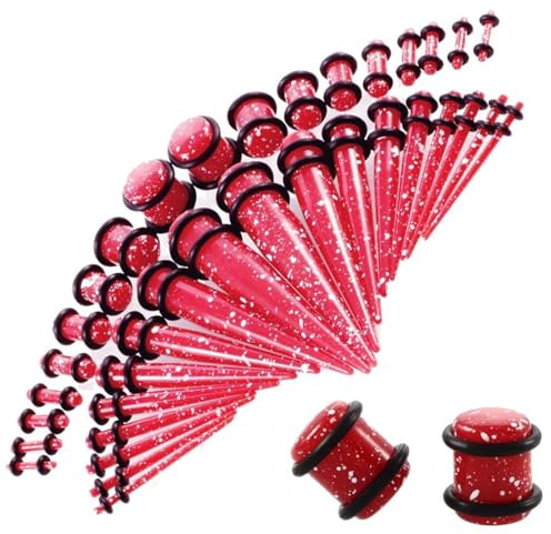 Whoiy 36 STK Dehnstäbe Ohrschmuck Ohr Tunnel Taper Stretching Kit Acryl Rot Expander Piercing 1.6mm-10mm für Herren Damen mit O-ringe