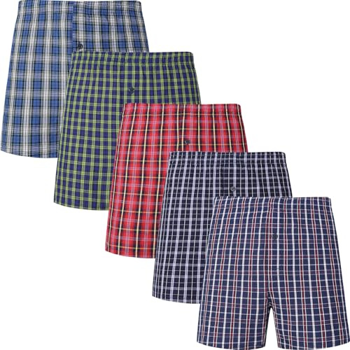 JupiterSecret Men's 100% Cotton Boxer Shorts, Men's Classic Fit Woven Underwear, 5 Pack / 10 Pack